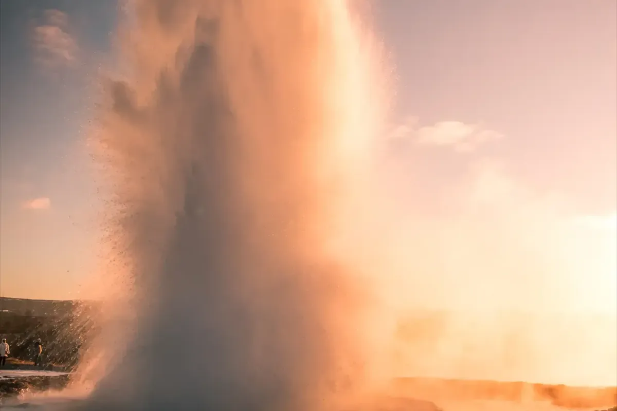 Strokkur geyser erupting at Geysir geothermal area